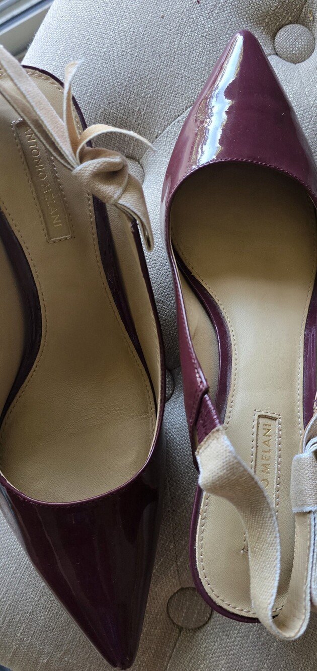 Antonio Melani Burgundy-wine Patent Leather Slingback Pumps, Kitten Heel Sz: 8M